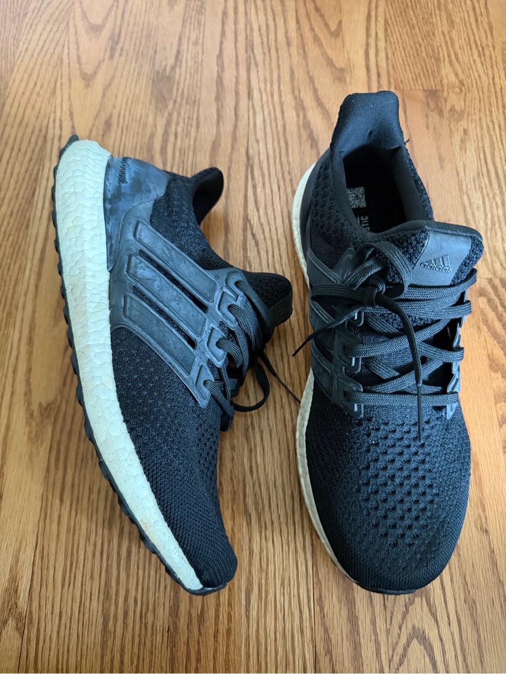 adidas ultra boost Men’s Black Knit Running Shoes with Off-White Midsole